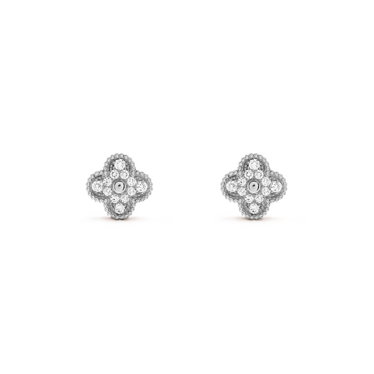 Clover Earrings - Silver Diamond